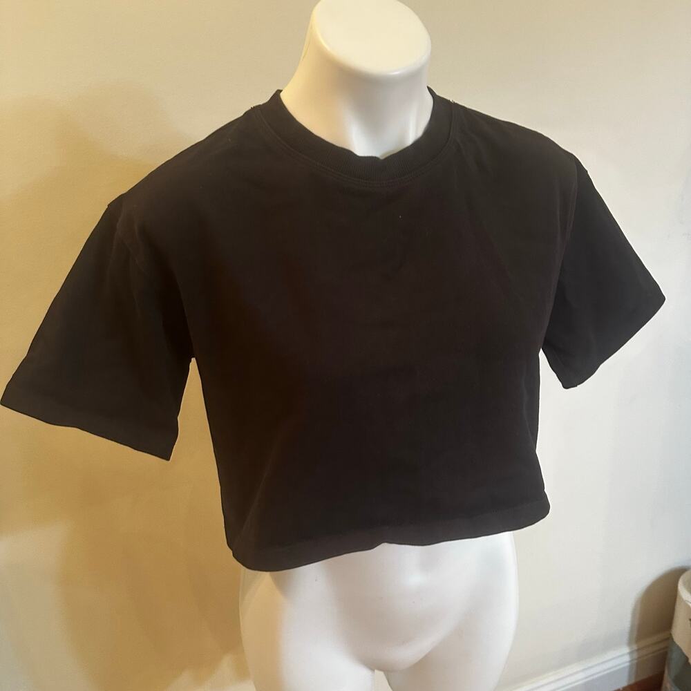 Zara Black Cropped Top sz S Short sleeve tee - Picture 2 of 4